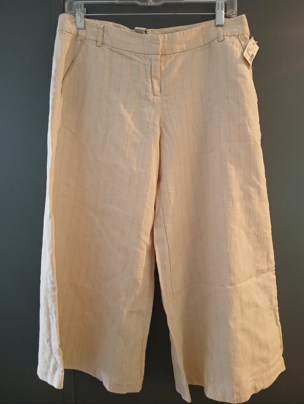 Vntg Studio Y Pinstripe Wide Leg Capri Pants, Pockets, Cream Color, Sz 7/8